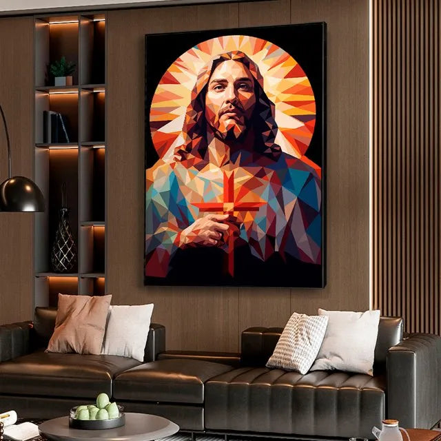 Lienzo Canvas Religioso Jesús Mosaico Colorido | Cuadro Decorativo con Borde Infinito
