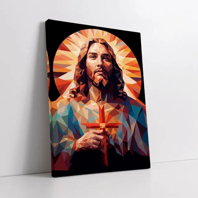 Lienzo Canvas Religioso Jesús Mosaico Colorido | Cuadro Decorativo con Borde Infinito