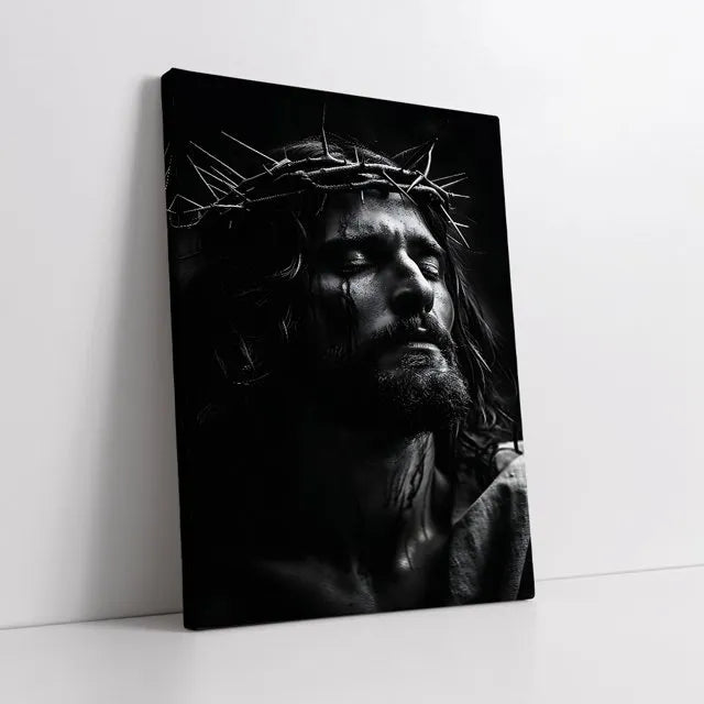 Lienzo Canvas Religioso Jesús Rostro en Blanco y Negro | Cuadro Decorativo con Borde Infinito